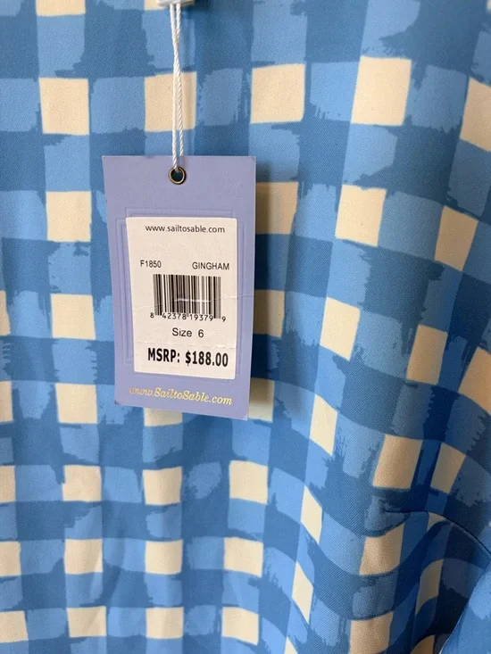 STS sail to Sable Blue and White Gingham Ruffle Sleeve Dress size 6 New with Tag - Picture 5 of 11